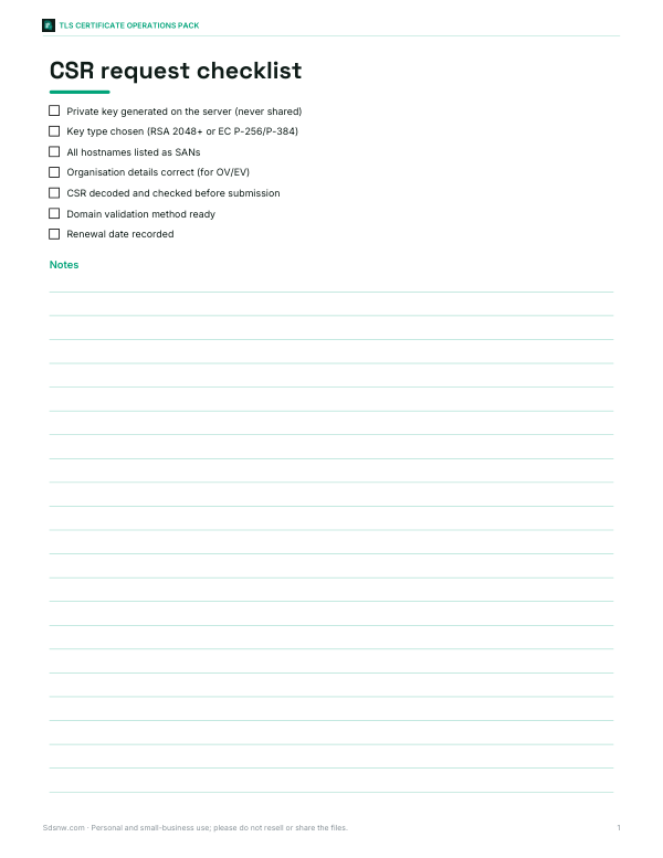 Preview of Printable CSR Request Checklist